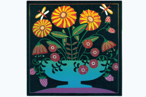 Linocut print “Autumn Posy”, by Linda M Farquharson.