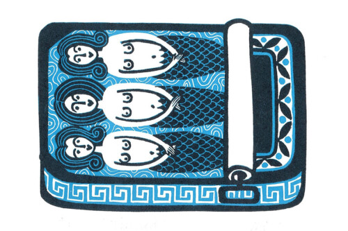 Linocut print “Tinned”, by Linda M Farquharson.